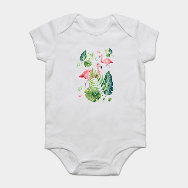 Elegant Pink Flamingo Tropical Leaves Pattern Baby Bodysuit by in_pictures